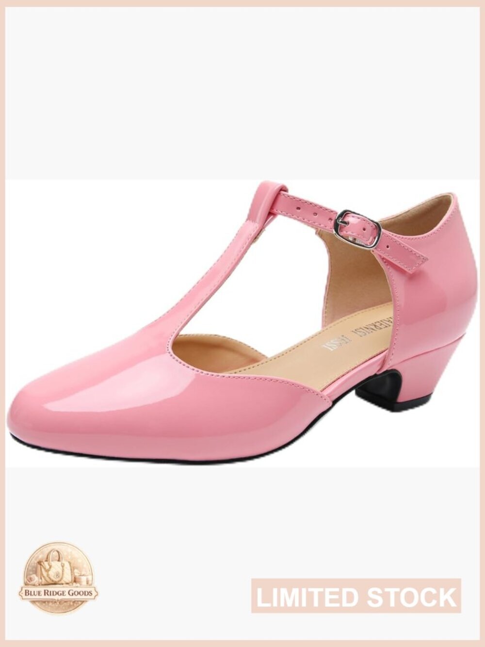 T-Strap Mary Jane Pumps Low Block Heel Closed Toe Buckle Ankle Strap